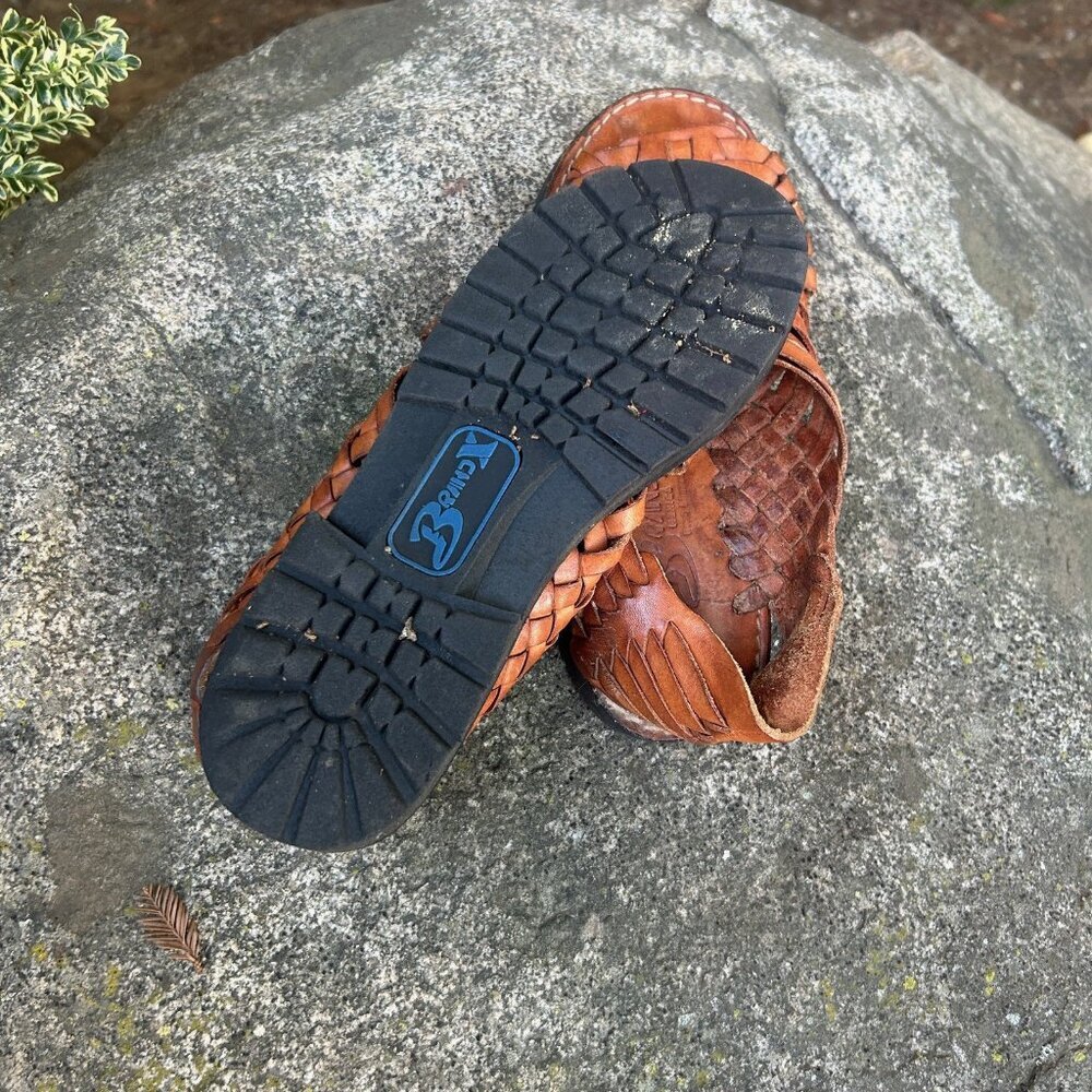 Brand X Mexican Huaraches Copper Brown Woven Leather Size 6.5 - Picture 4 of 10